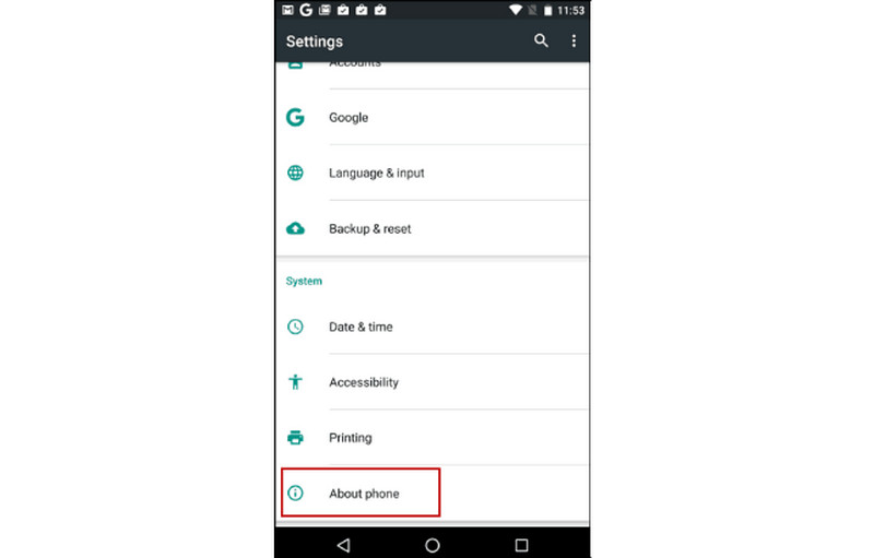 Desativar tempo limite de tela Android Selecione Sobre o telefone