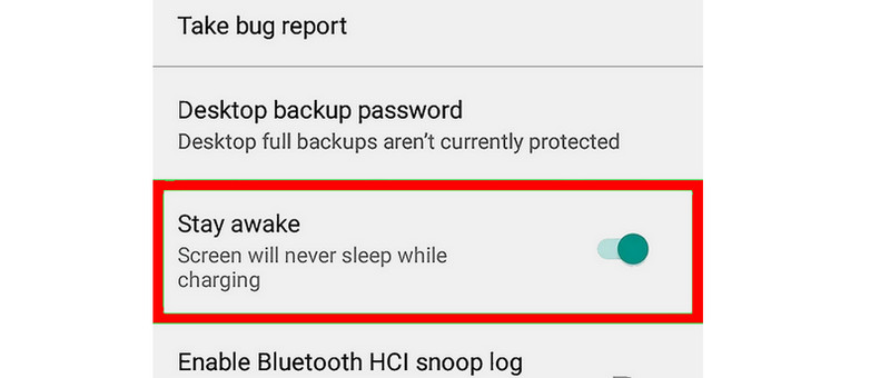 Desativar tempo limite da tela Android Escolha Definir permanecer acordado