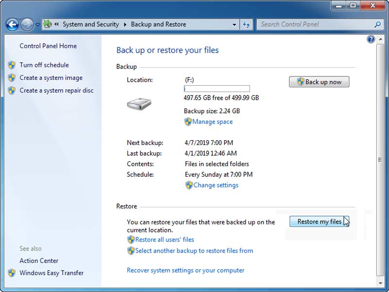 Windows 7 Restore My Files