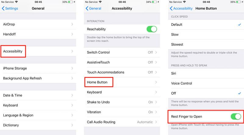 Ative a opção "Repousar o dedo para abrir o iPhone 6"