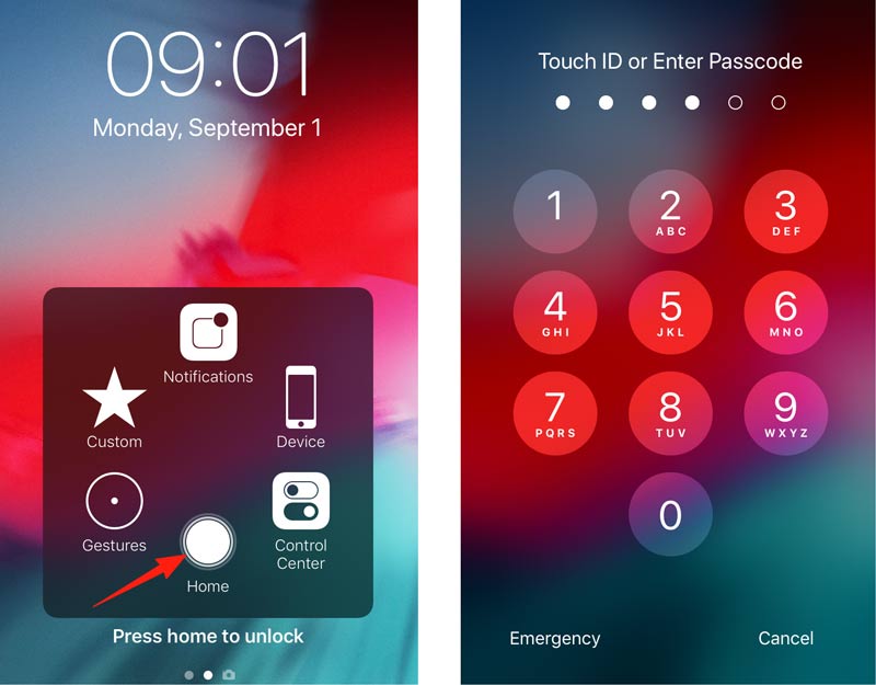 Desbloqueie o iPhone sem o botão Início usando o AssistiveTouch.