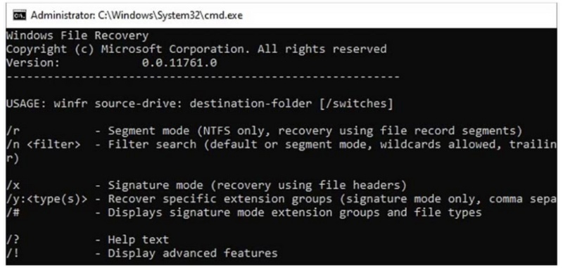 Digite o comando Recuperação do Windows