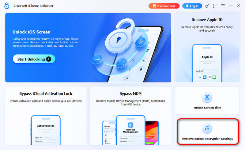 Selecione Remover modo de criptografia de backup