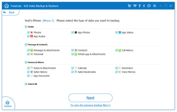 Escolha os tipos de arquivo do iPhone