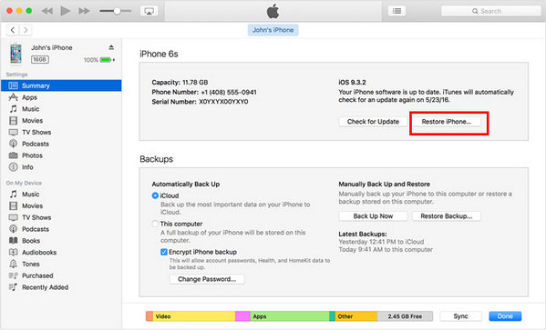 Clique em Restaurar iPhone