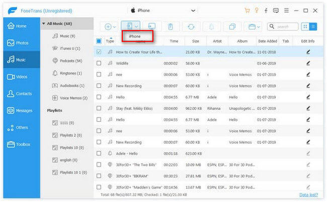 Transferir músicas do iPhone para o iPhone