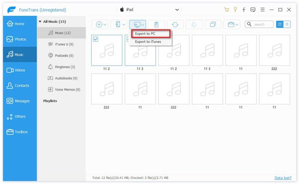 Exportar música para PC