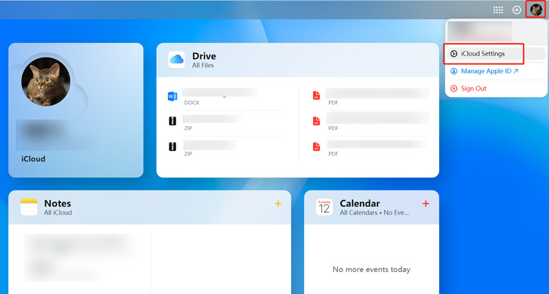 Vá para as configurações do iCloud no site oficial