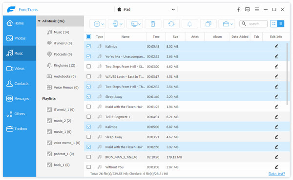 Selecionar músicas no iPad