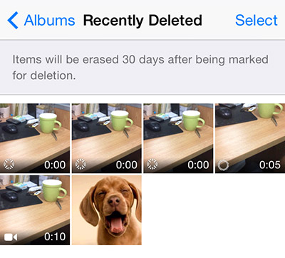 foto apagada recentemente no iOS 8