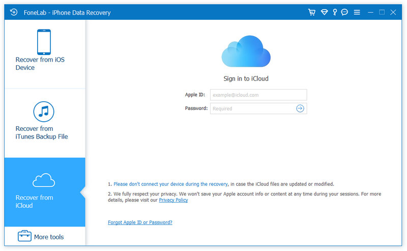 Fonelab - Iniciar sessão na conta do iCloud