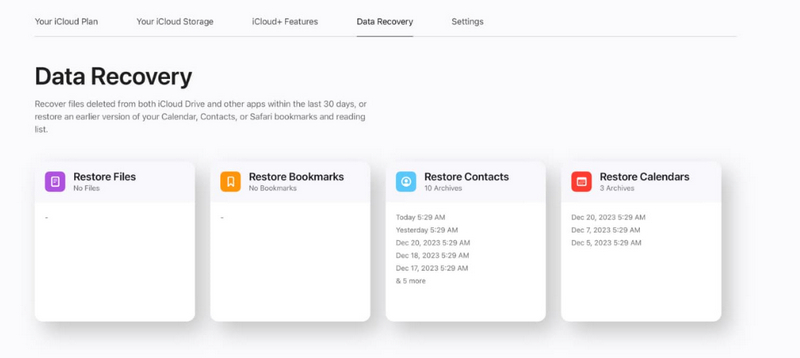 Recuperação de dados do iCloud