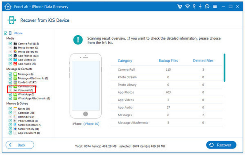 Scan Lost Voicemails With Fonelab