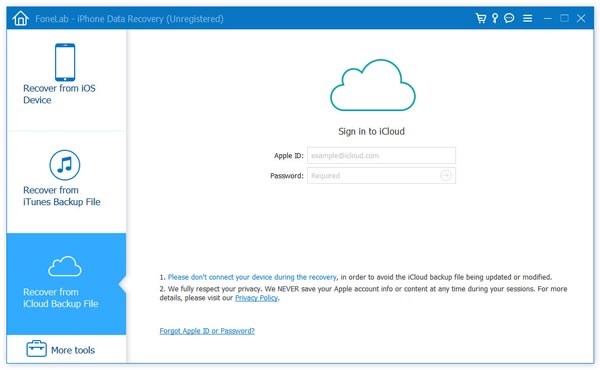 Recupere do iCloud com a recuperação de dados do iPhone