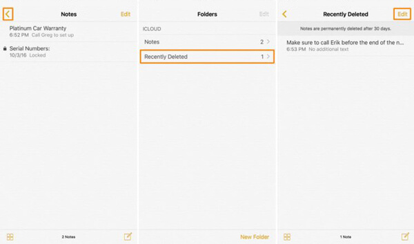 Recuperar notas apagadas recentemente do iPhone