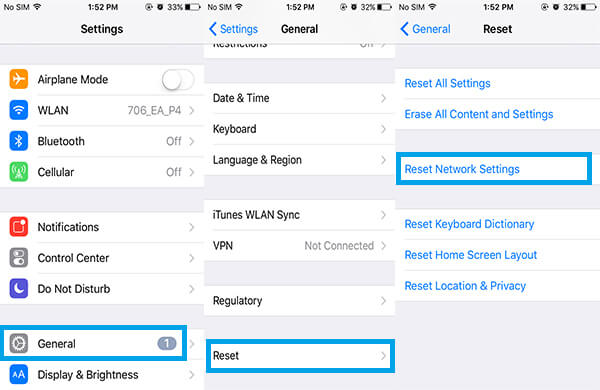 Redefinir configurações de rede para corrigir o iphone não está enviando fotos