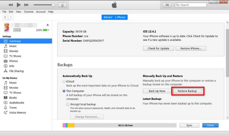 Restaurar backup do iTunes