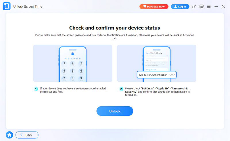 Clique em Desbloquear após todas as configurações