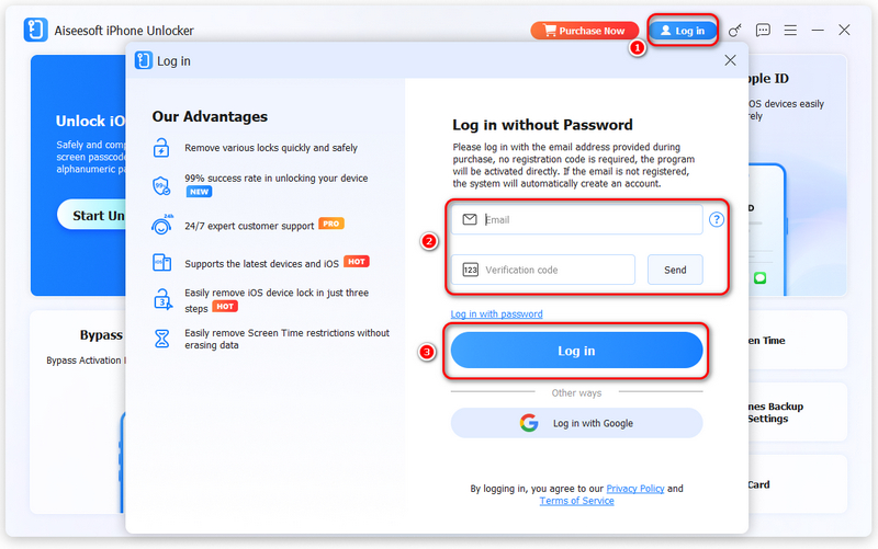 Entrar no Aiseesoft iPhone Unlocker