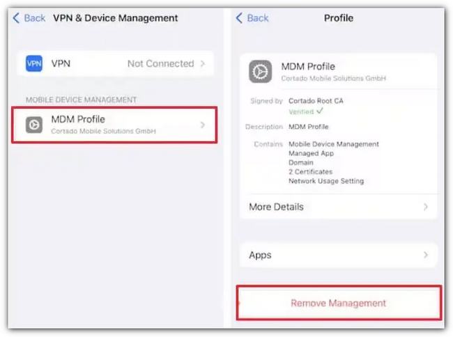 Remover Gerenciamento nas Configurações