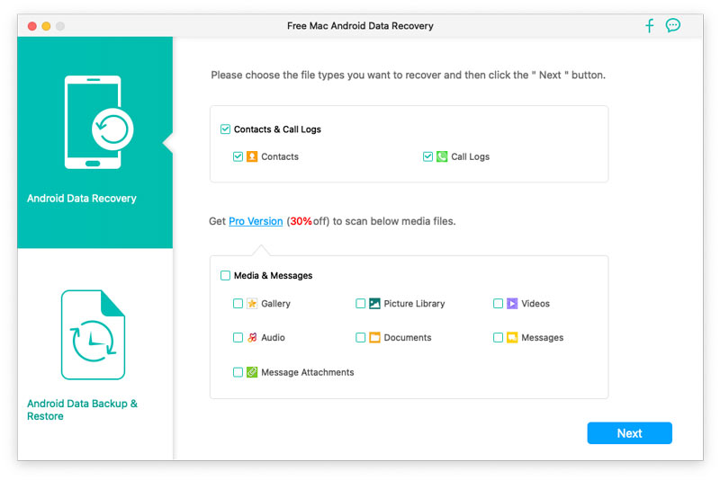 Escolha os tipos de dados no seu Android para recuperar