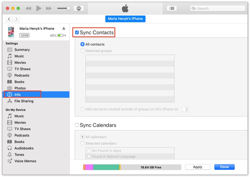 Sincronizar contatos do iPhone com o Mac usando o Finder
