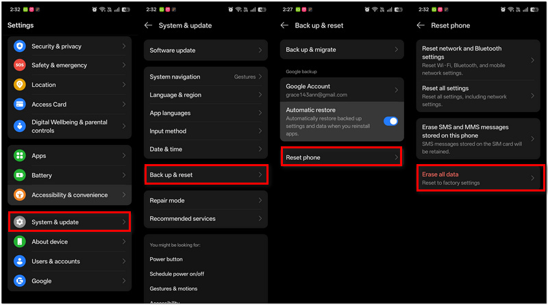 Telefone restaurado às configurações de fábrica
