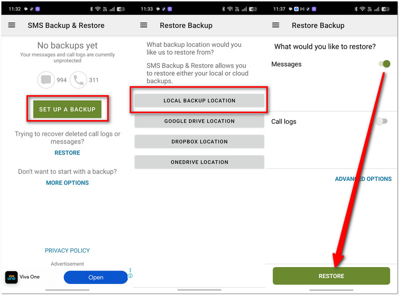 Use o aplicativo de backup e restauração de SMS da operadora.