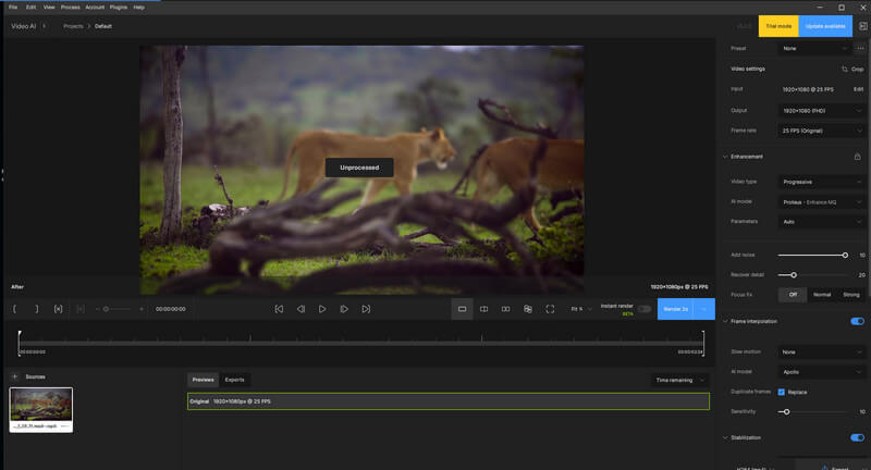 Interface AI aprimorada de vídeo Topaz