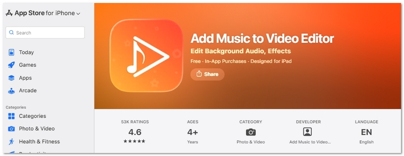 Adicionar música ao aplicativo de edição de vídeo