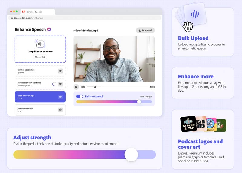 Recursos premium do Adobe Podcast Enhance Speech