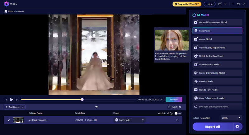 Modelo facial do Vidhex Ai Video Enhancer