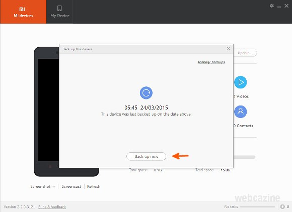 Opção de backup XIAOMI