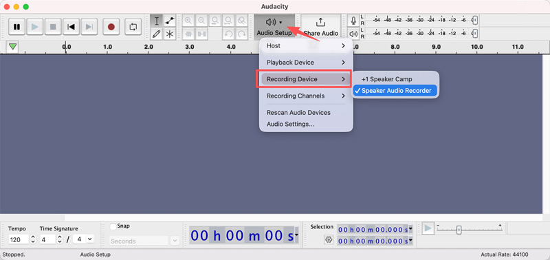 Dispositivo de gravação de áudio Audacity