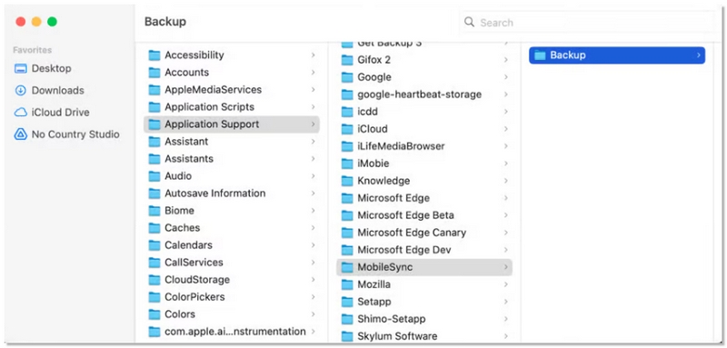 Encontre a pasta de backup no Mac