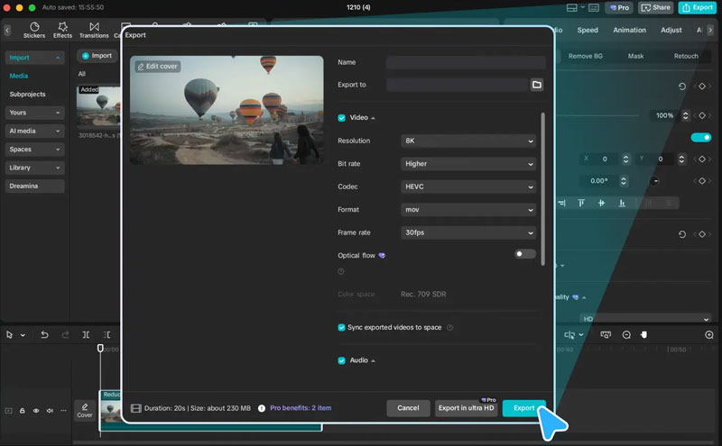 CapCut Video Upscaler Exportar 4K