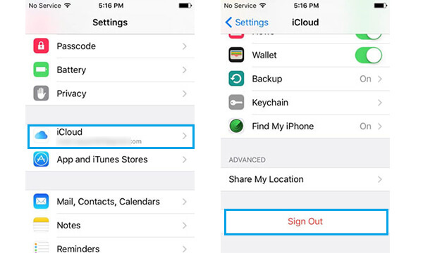 Configurações do iCloud