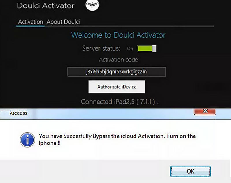 Use o Doulci Activator para contornar o bloqueio do iCloud.