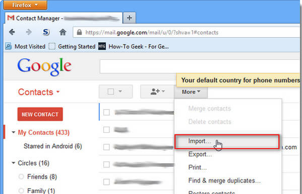 Selecione Importar contatos do Outlook para o Gmail