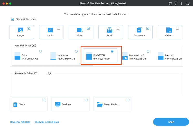 Escolha um disco rígido externo no Mac