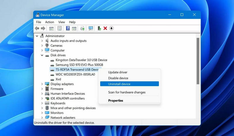 Desinstalar dispositivo para recuperação