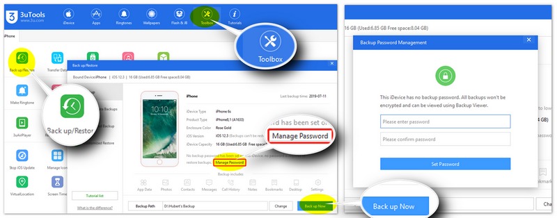 Backup com senha no 3utools