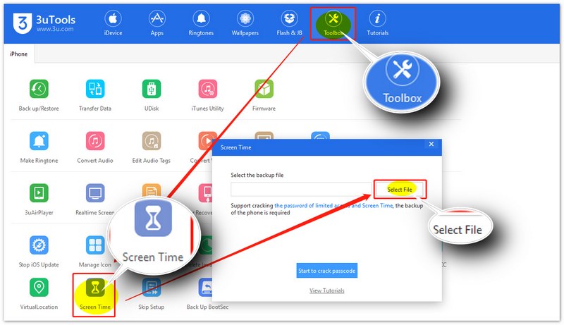 Selecione o arquivo de backup do Tempo de Uso