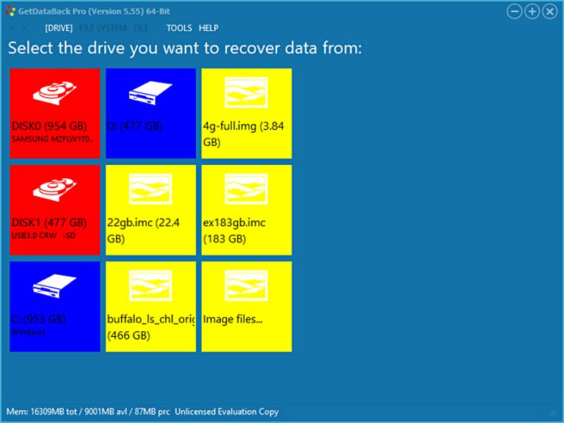 Recuperação de dados Getdataback Pro versão Windows