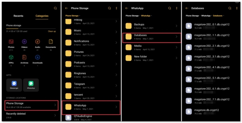 Restaurar backup local no armazenamento interno