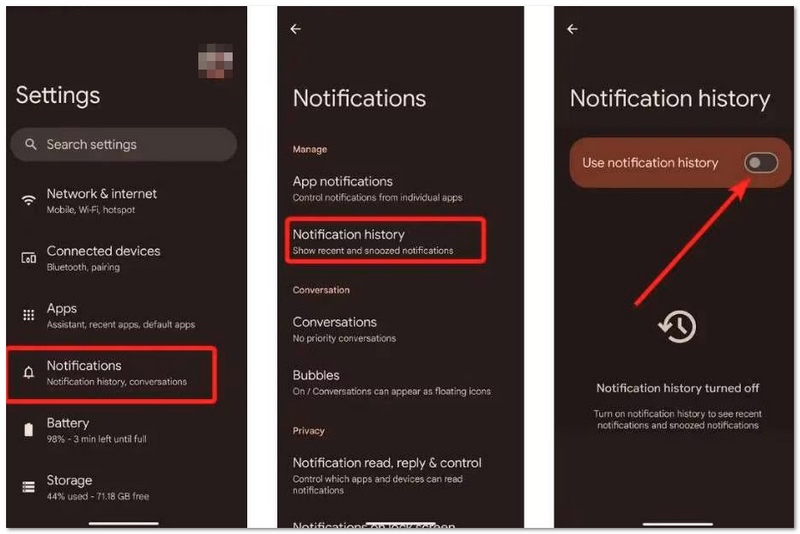 Recuperar através do histórico de notificações