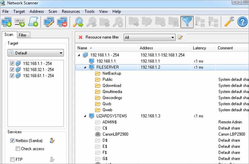 Scanner de rede LizardSystems