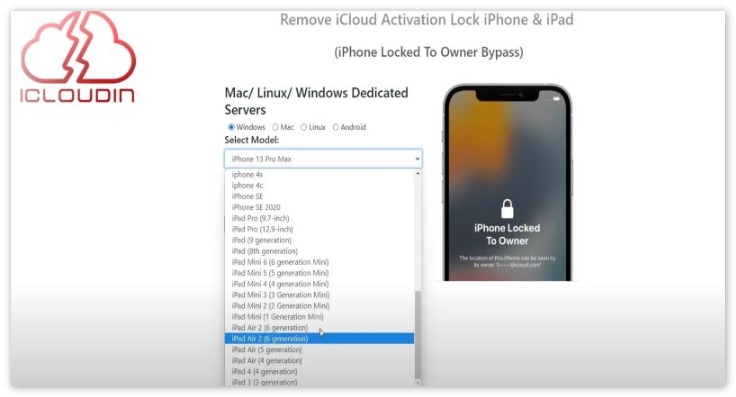Desbloqueador de iPad gratuito iCloudin online