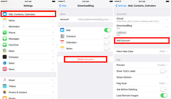 Remover conta de e-mail Digite novamente a senha