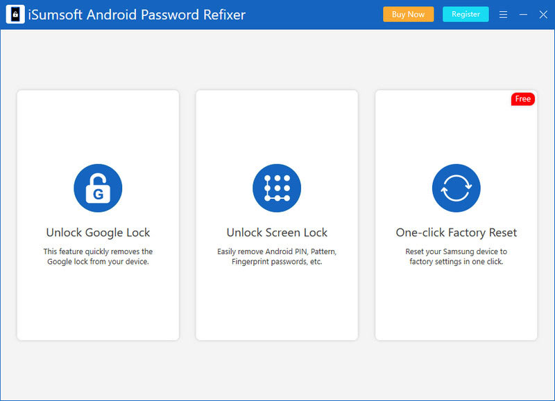 Interface do Refixador de Senha Android iSumsoft